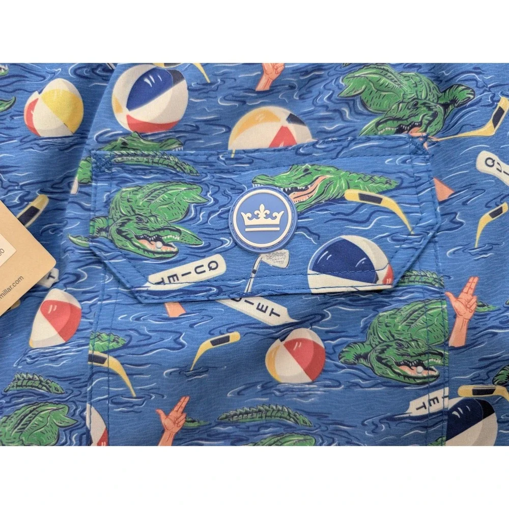 Peter Millar Men's Alligator Beach Ball Swim Trunks Blue XL MS23P15 NEW